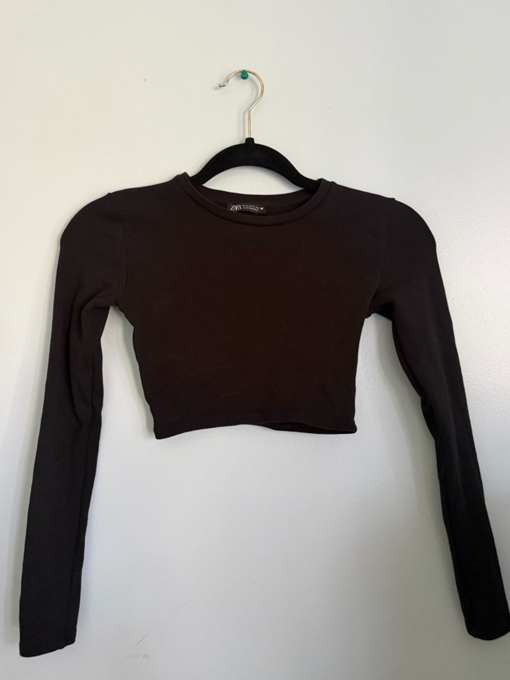 Zara Black Long-Sleeve Cropped Top